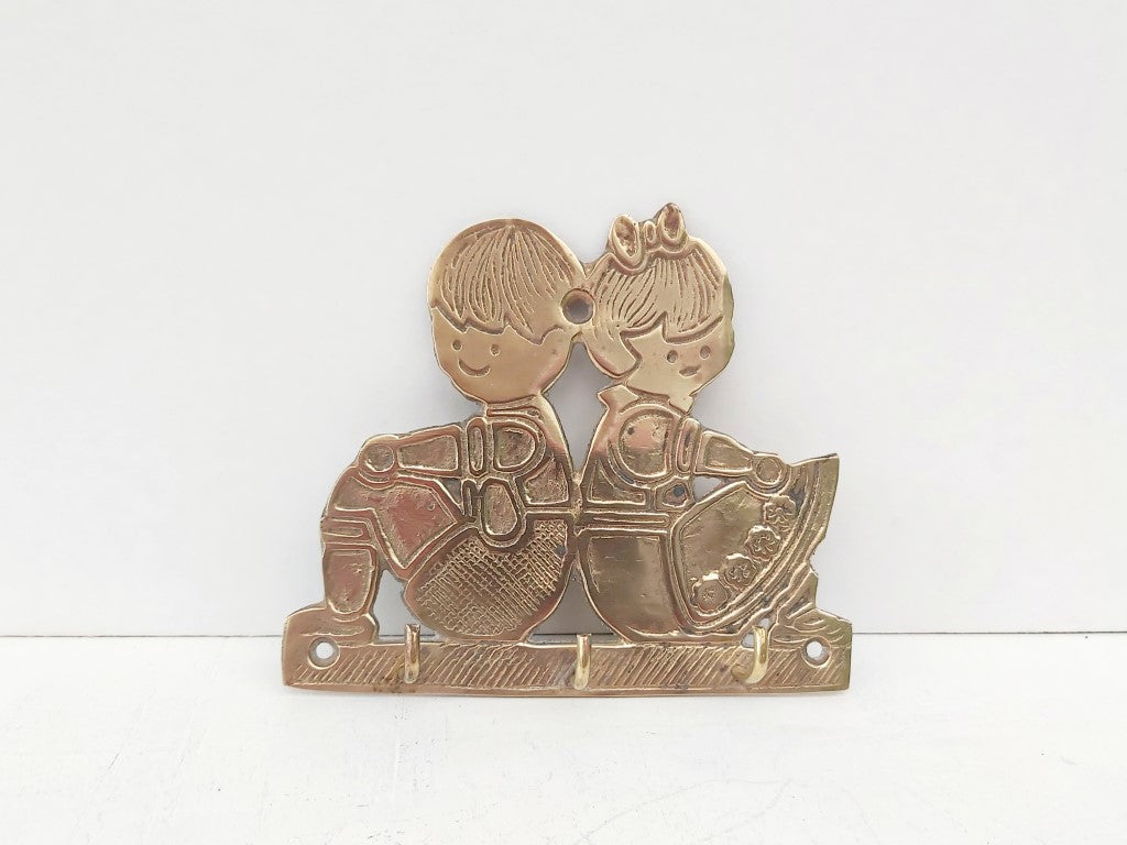 Vintage Girl & Boy Brass Key Holder