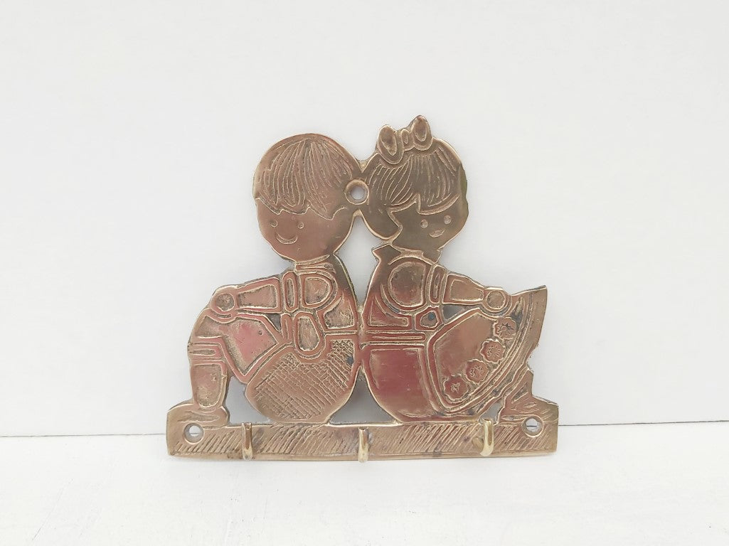 Vintage Girl & Boy Brass Key Holder