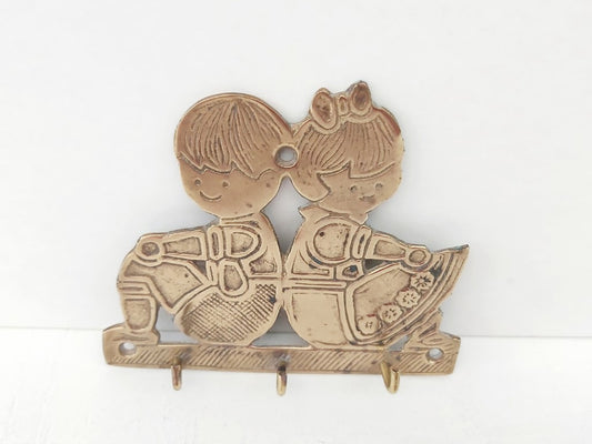 Vintage Girl & Boy Brass Key Holder