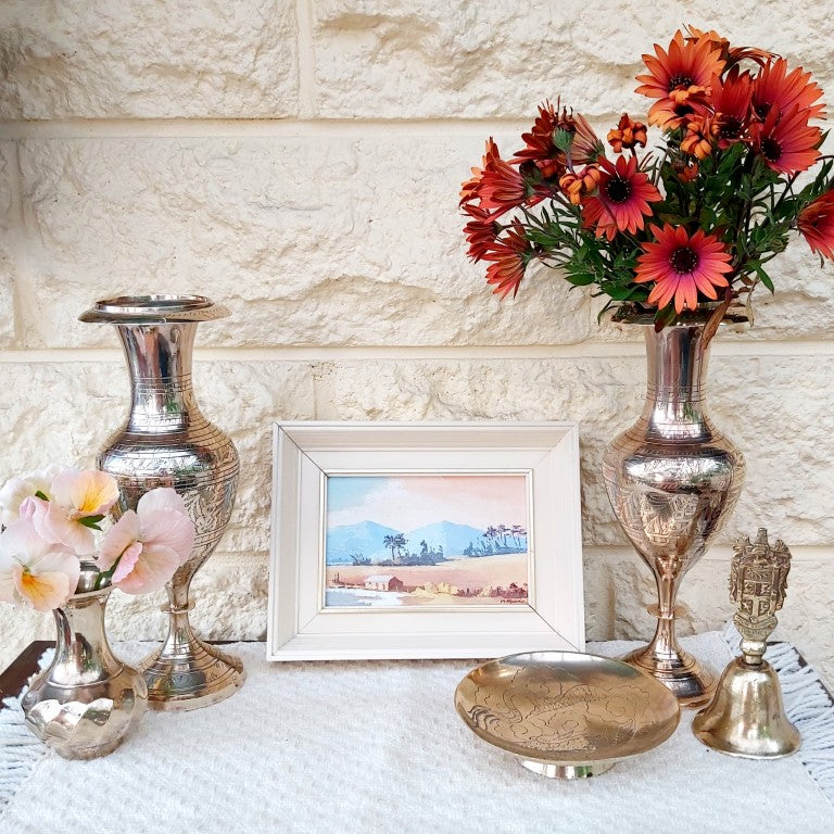 Pair of Matching Engraved Brass Vases