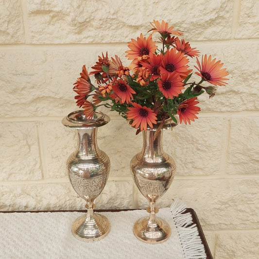 Pair of Matching Engraved Brass Vases
