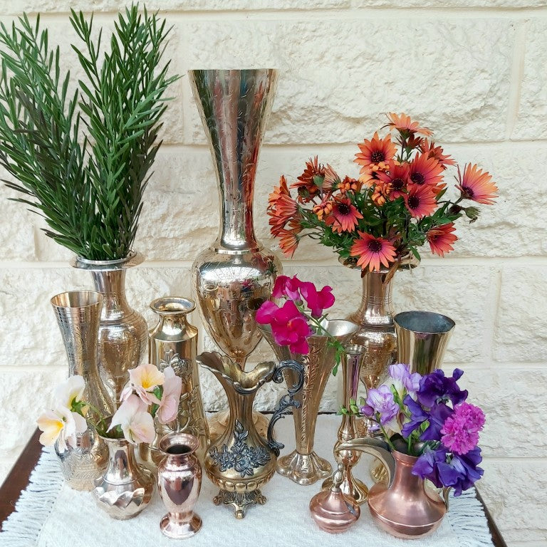 Pair of Matching Engraved Brass Vases