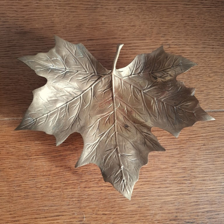 Vintage Brass Maple Leaf Dish