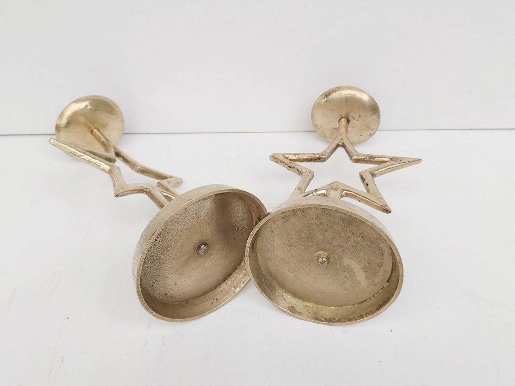 Pair of Brass Star Tapered Candle Holders