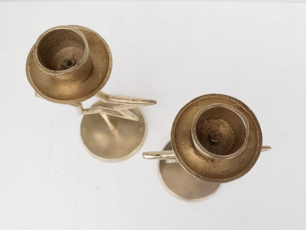 Pair of Brass Star Tapered Candle Holders