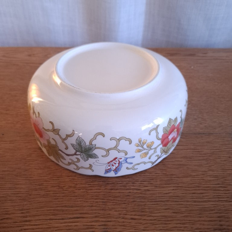 Chinoiserie Style Butterfly and Flower Gold Rimmed Bowl