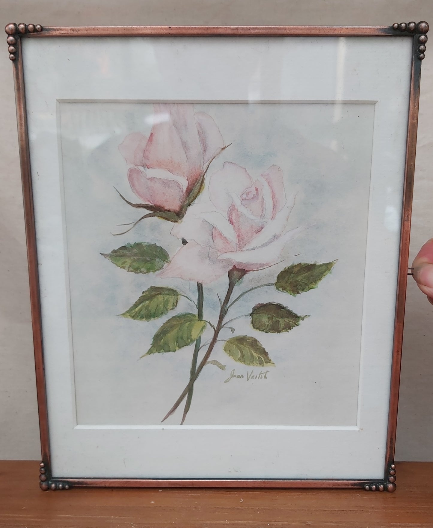 Copper Framed Rose Watercolour Painting by Jean Veitch