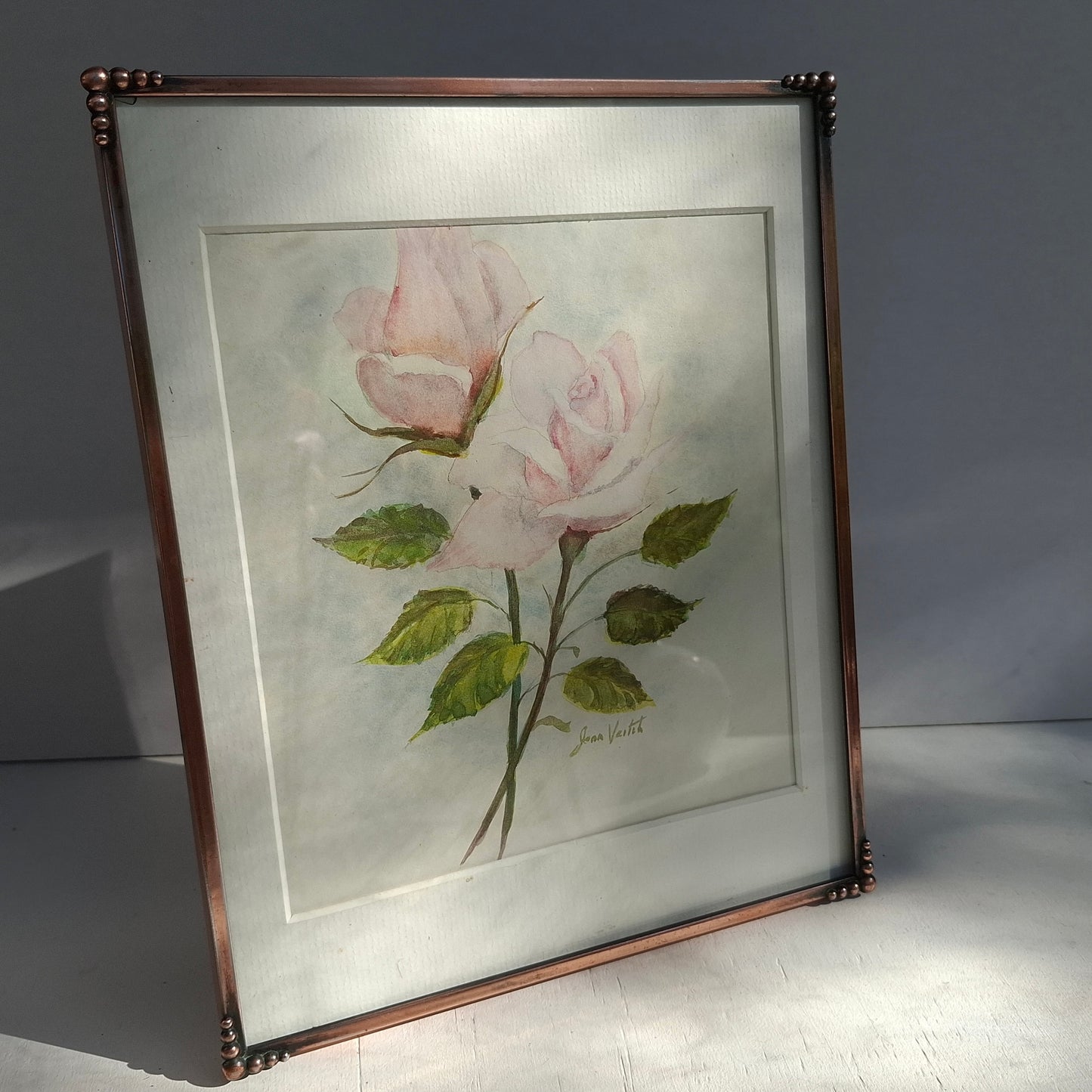 Copper Framed Rose Watercolour Painting by Jean Veitch