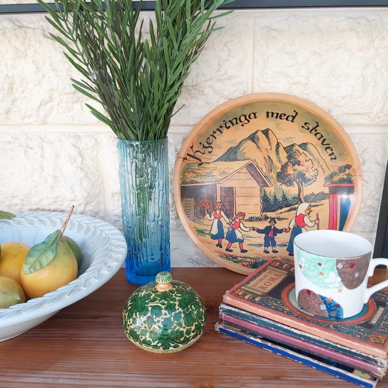 Vintage Norwegian Folk Song Painted Wood Plate