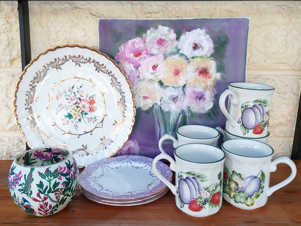 Stunning Vintage Wood & Sons Floral Plate with Gold Rim