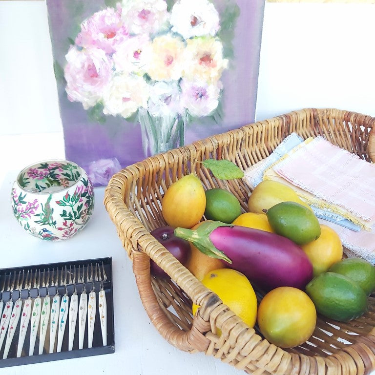 Vintage Large Low Wicker Basket