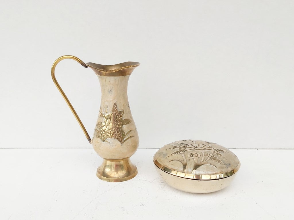 Enamelled Brass Pitcher / Vase