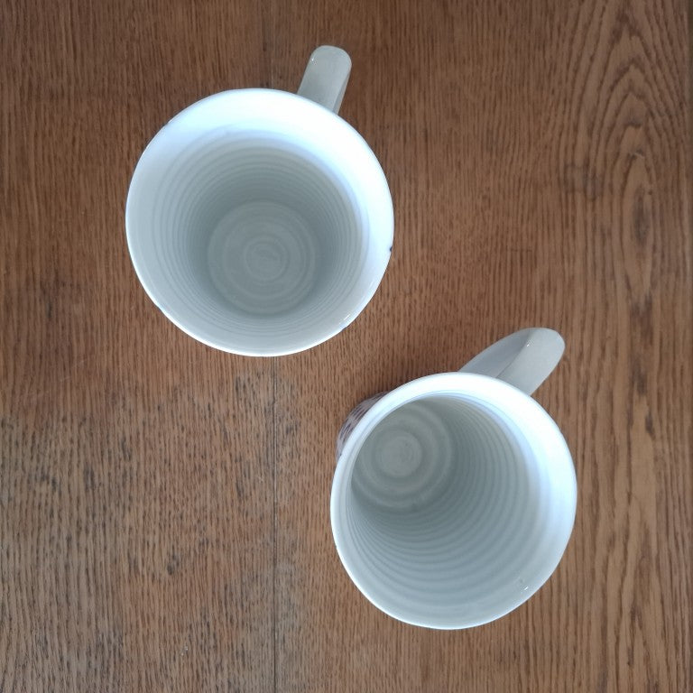Pair of 1990's Croix De Sud Handpainted Stripes & Spots Mugs