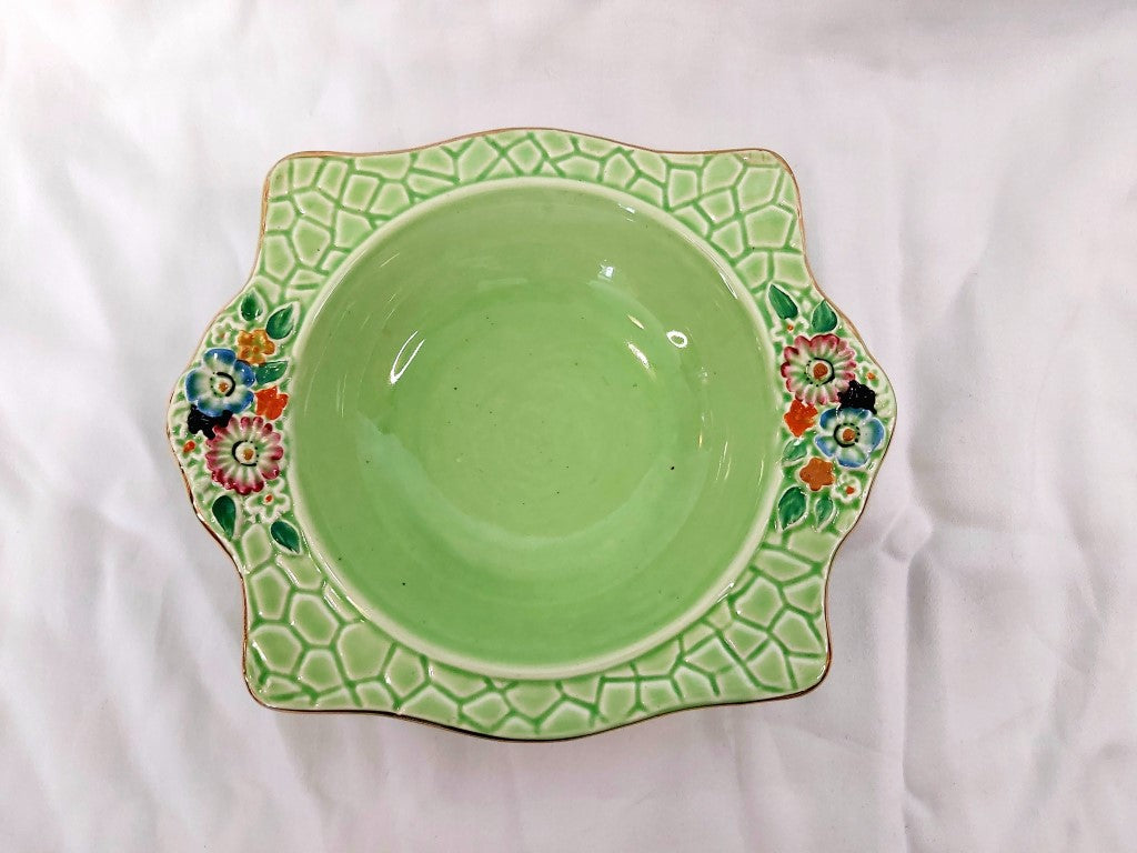 Art Deco Crown Devon Fieldings Green Garden Path Bowl