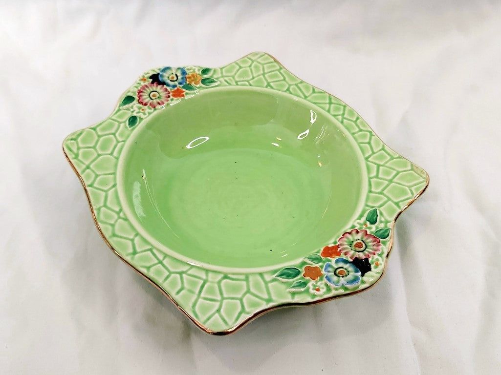 Art Deco Crown Devon Fieldings Green Garden Path Bowl