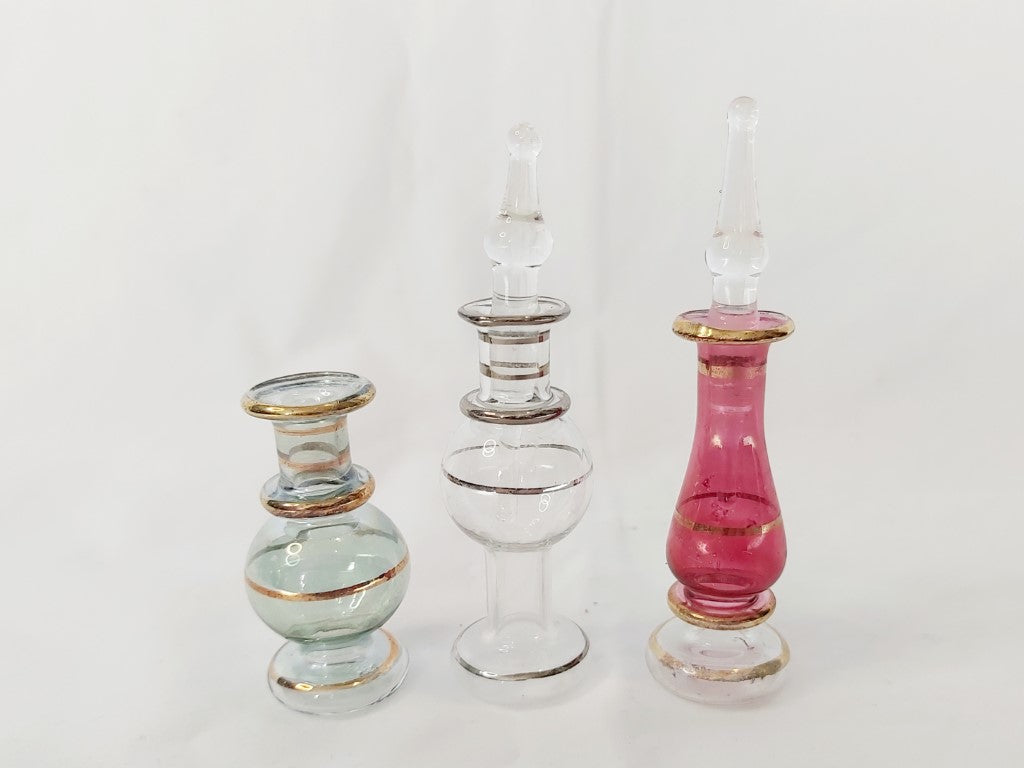 3 Egyptian Perfume Bottles with 2 Stoppers