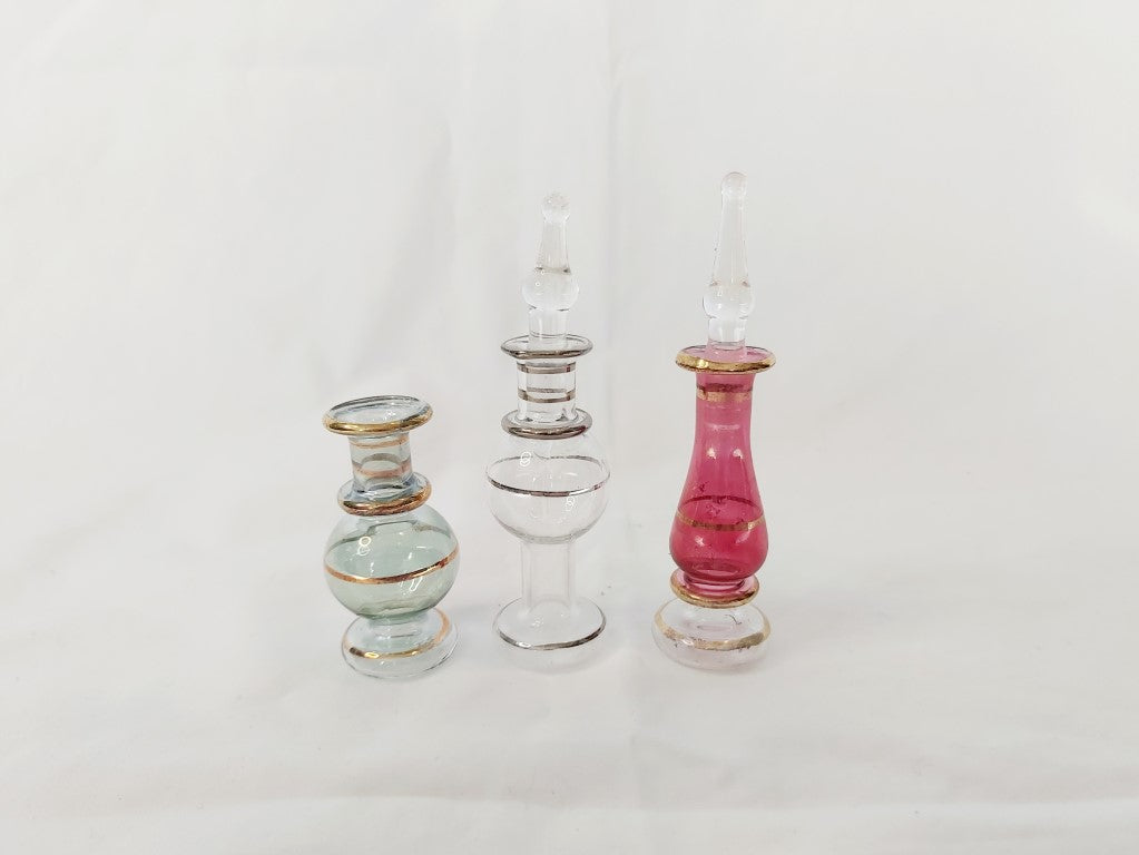 3 Egyptian Perfume Bottles with 2 Stoppers