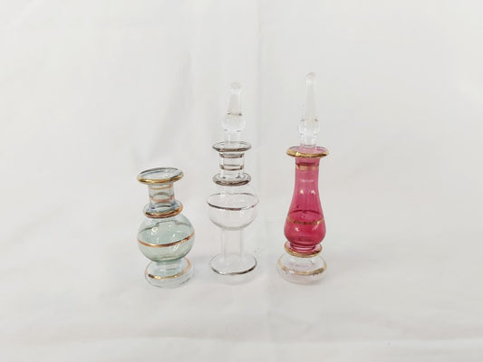 3 Egyptian Perfume Bottles with 2 Stoppers