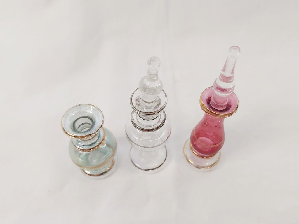 3 Egyptian Perfume Bottles with 2 Stoppers