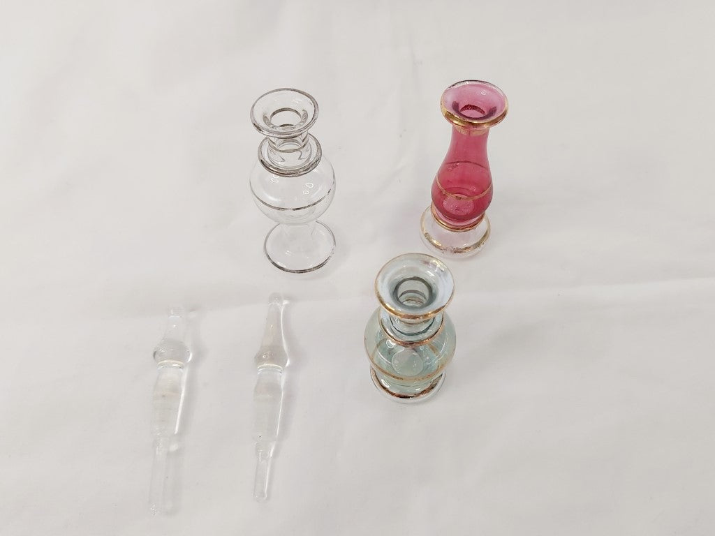 3 Egyptian Perfume Bottles with 2 Stoppers