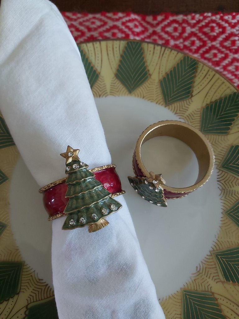 Enamelled Christmas Tree Napkin Holders Set of 8