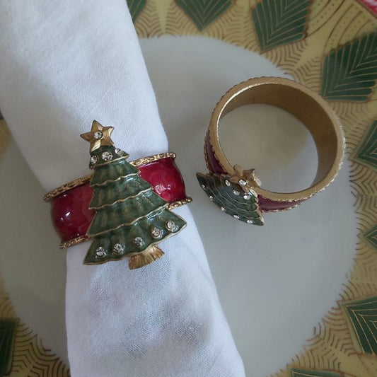 Enamelled Christmas Tree Napkin Holders Set of 8