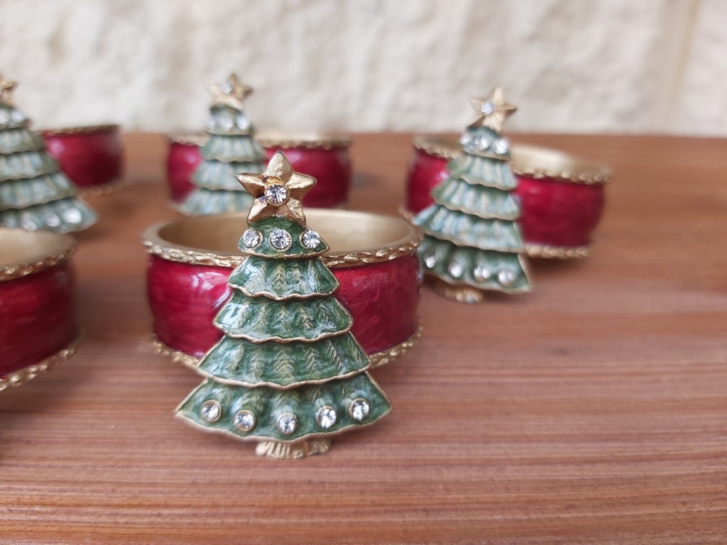 Enamelled Christmas Tree Napkin Holders Set of 8