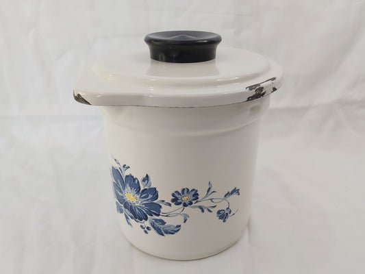 Vintage Enamel Straining Jug with Lid