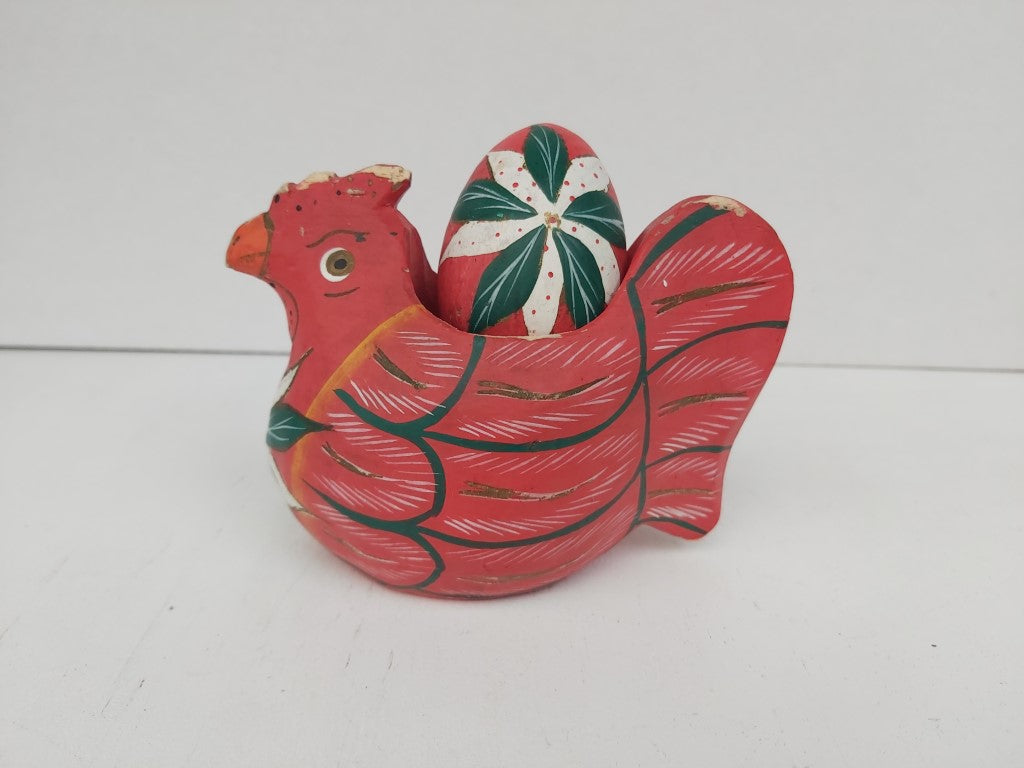 Folk Art Wooden Chicken and Egg