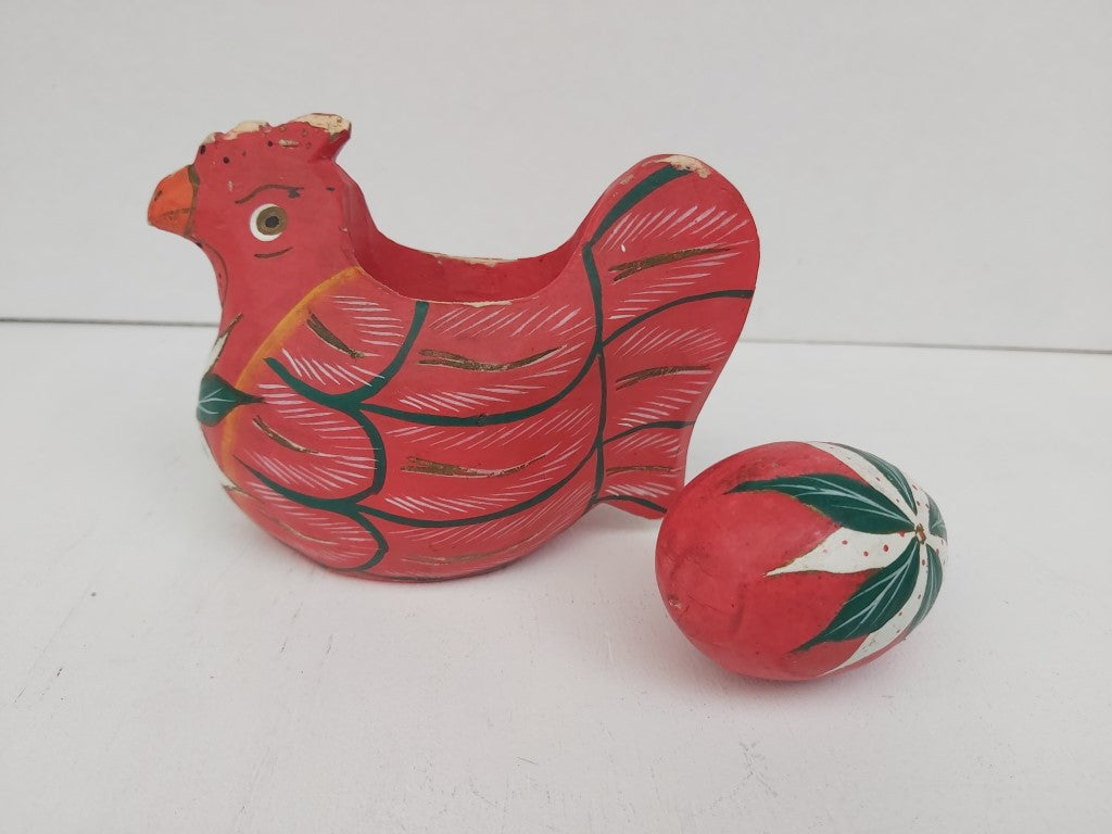 Folk Art Wooden Chicken and Egg