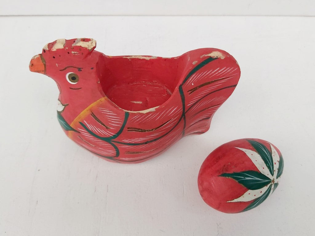Folk Art Wooden Chicken and Egg