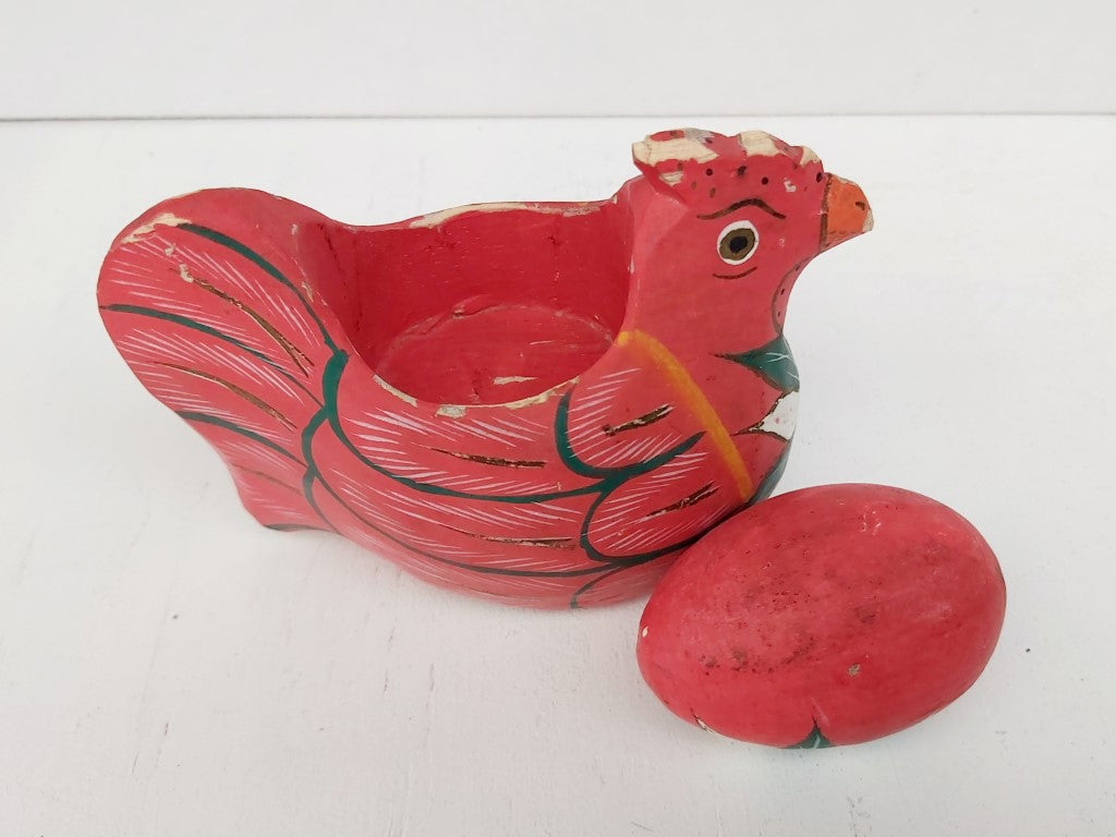 Folk Art Wooden Chicken and Egg