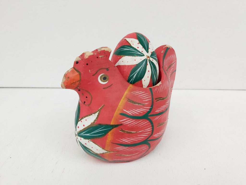 Folk Art Wooden Chicken and Egg