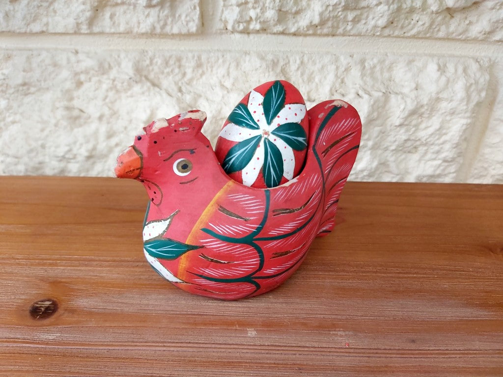 Folk Art Wooden Chicken and Egg