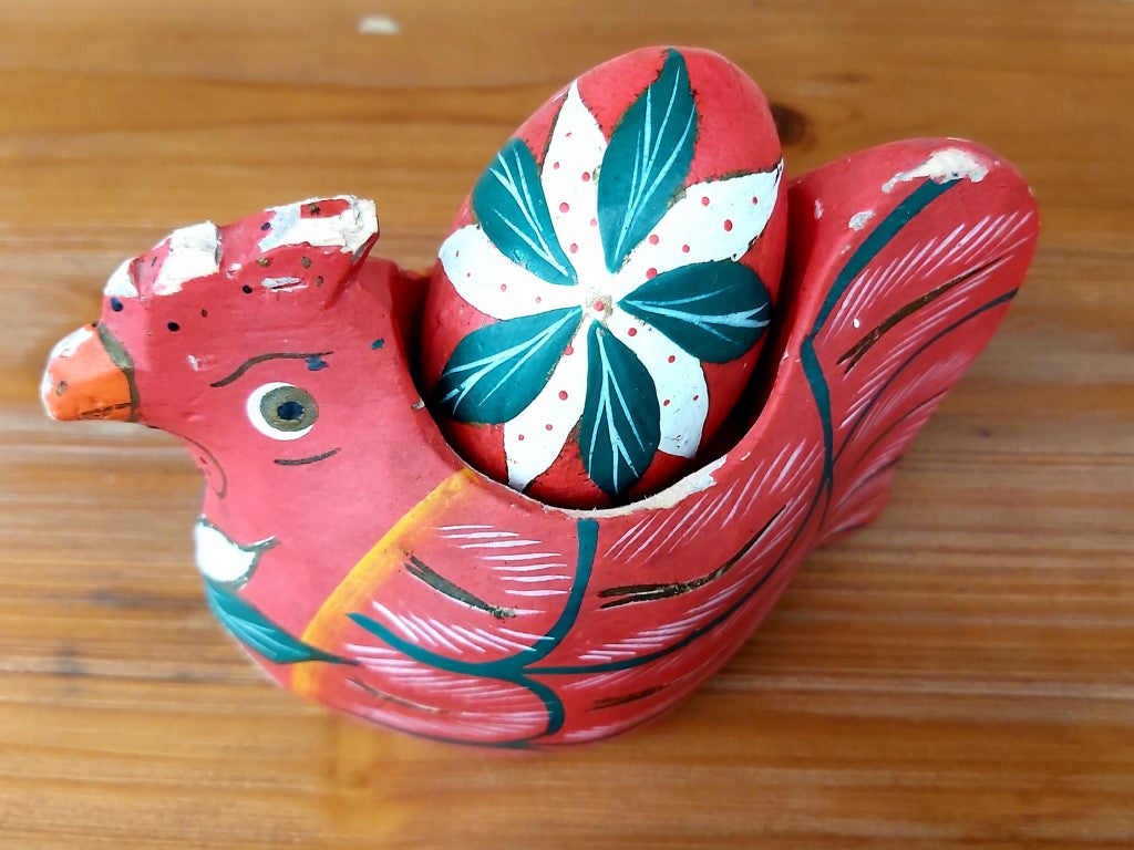 Folk Art Wooden Chicken and Egg