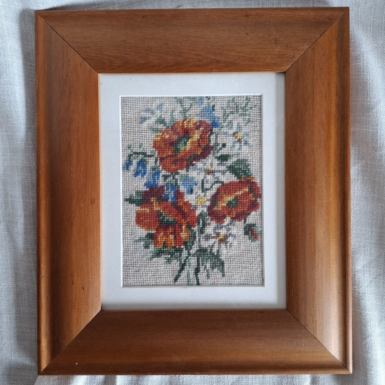 Vintage Framed Floral Wool Tapestry