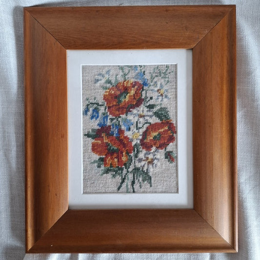 Vintage Framed Floral Wool Tapestry