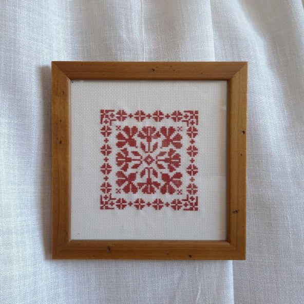 Classic Framed Redwork Floral Cross Stitch Needlepoint Art