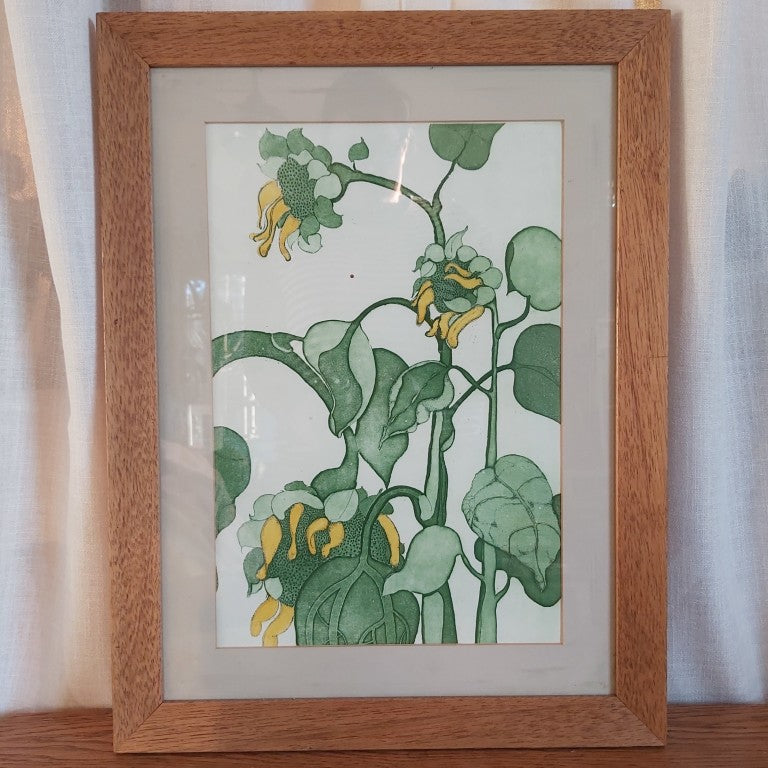 Framed Sunflower Print Signed Carfield