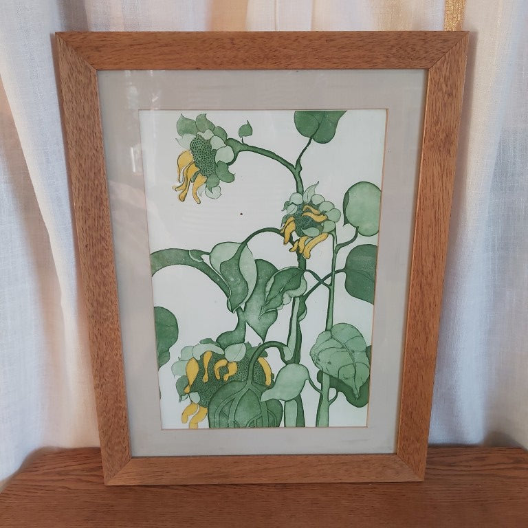 Framed Sunflower Print Signed Carfield