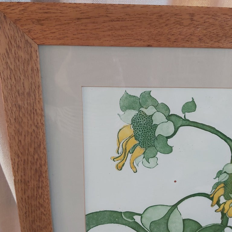 Framed Sunflower Print Signed Carfield