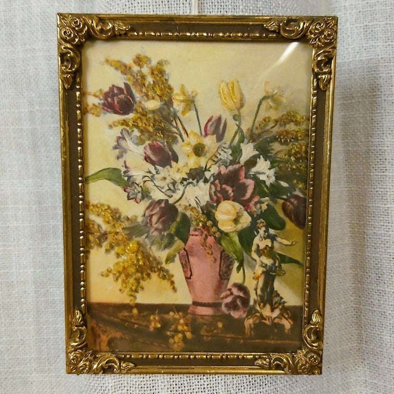 Framed Miniature "Spring Bouquet" Reproduction Oil Painting