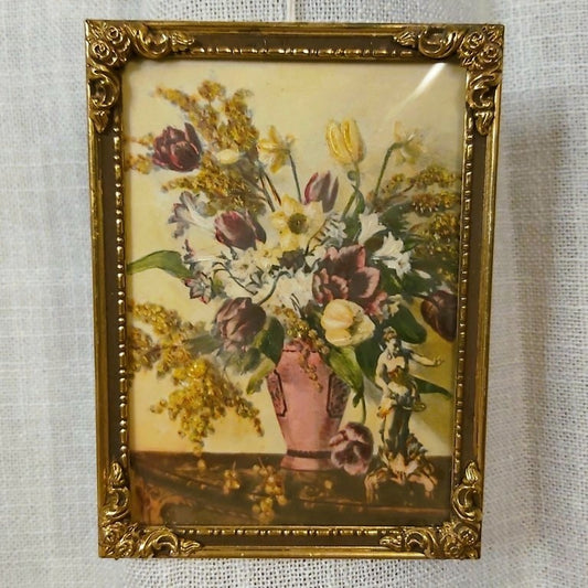 Framed Miniature "Spring Bouquet" Reproduction Oil Painting