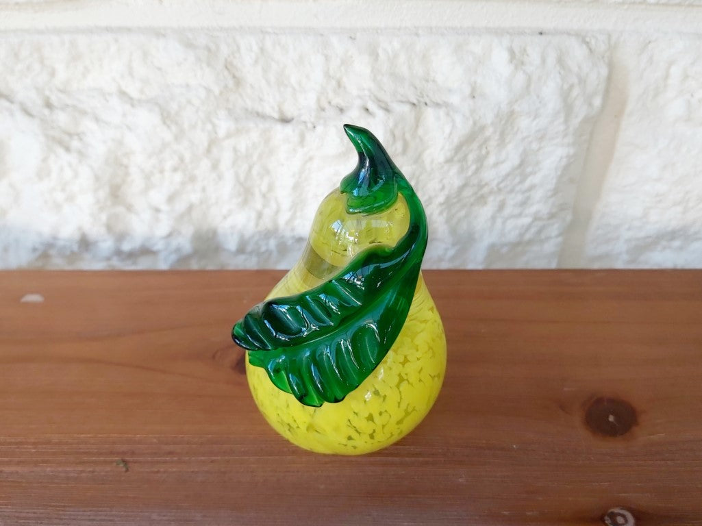 Vibrant Yellow Art Glass Pear Paperweight