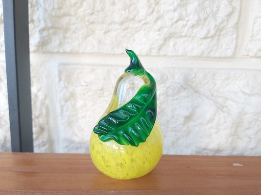 Vibrant Yellow Art Glass Pear Paperweight