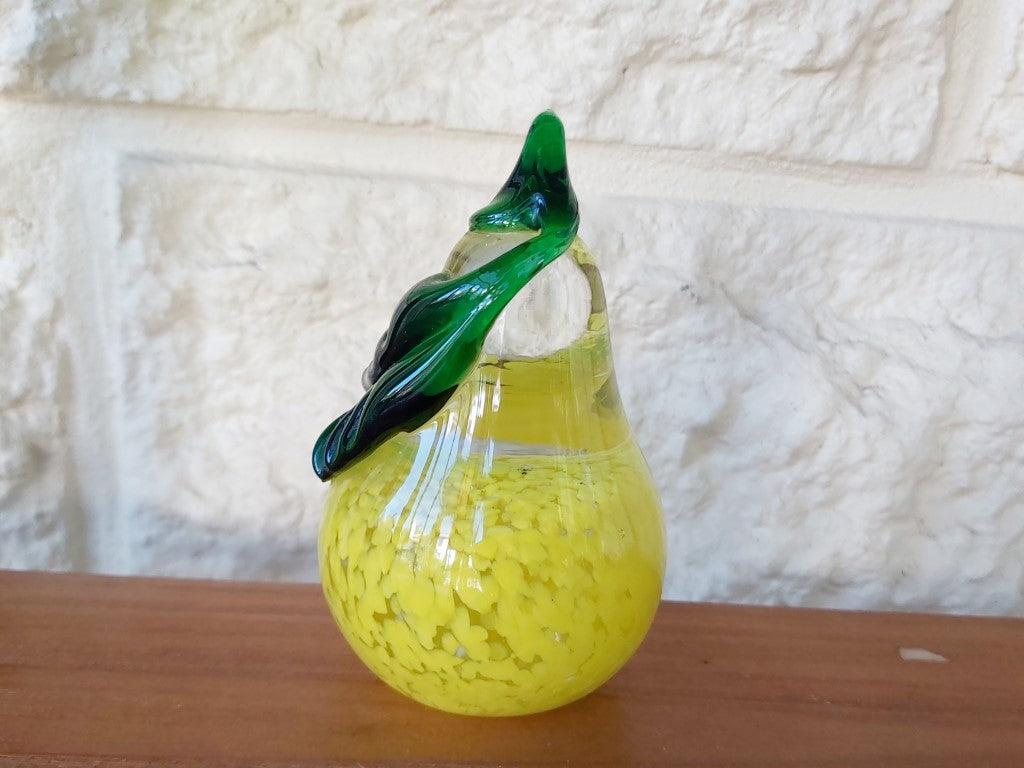 Vibrant Yellow Art Glass Pear Paperweight