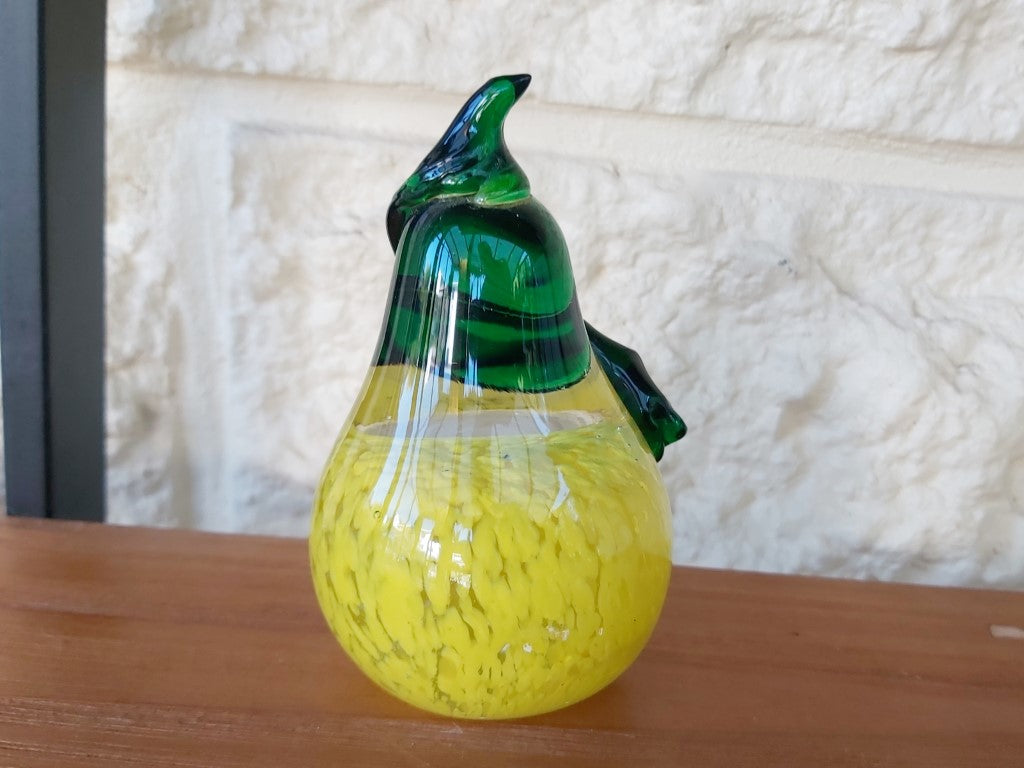 Vibrant Yellow Art Glass Pear Paperweight