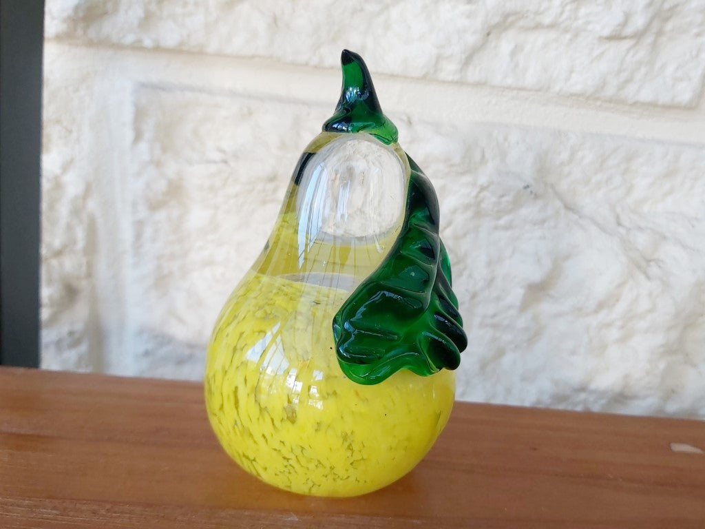 Vibrant Yellow Art Glass Pear Paperweight