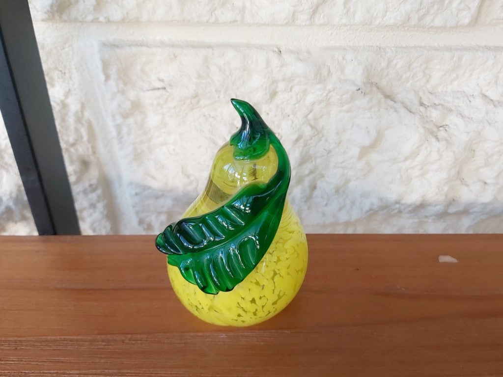 Vibrant Yellow Art Glass Pear Paperweight