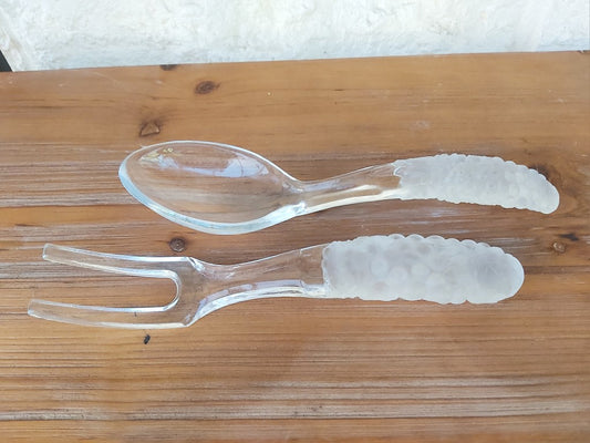 Glass Salad Servers with Grape design